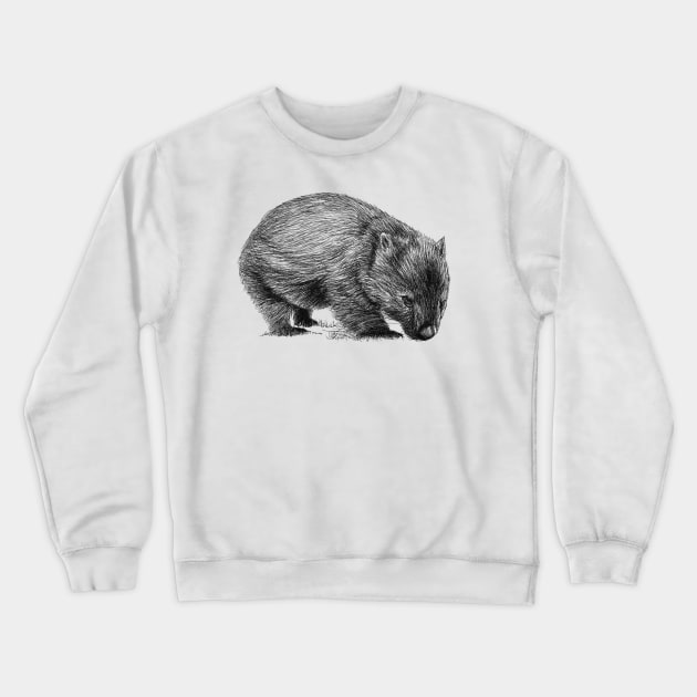 Wombat scientific nature black ink pen drawing illustration Crewneck Sweatshirt by DamiansART